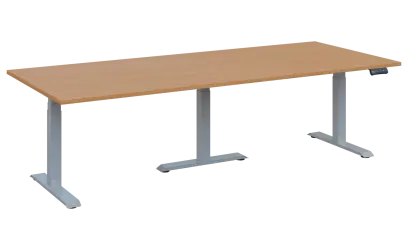 FLEXIMEET 250-100 výškově nastavitelný stůl, kovová podnož stříbrná, deska 25 mm, široký 2500 mm, buk royal